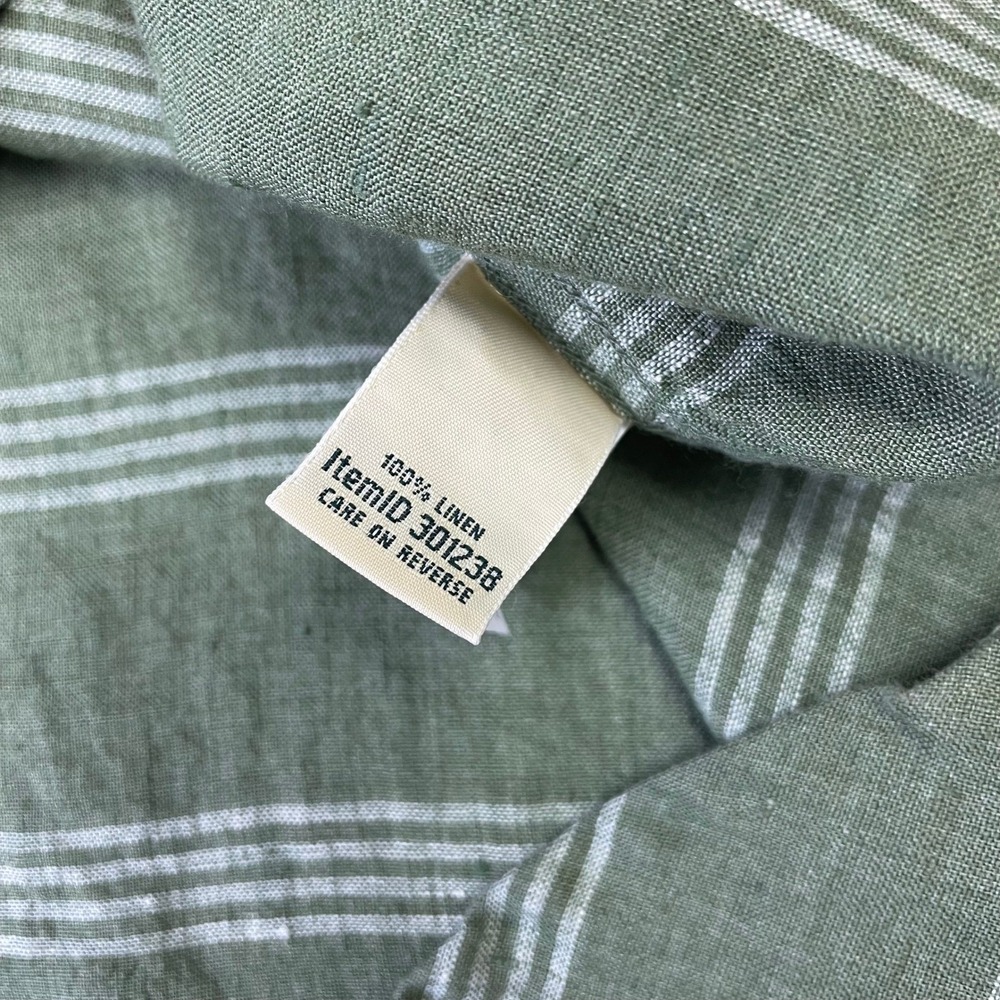 L.L.Bean Green Striped 100% Linen Button Down Shirt Womens Large Petite - Picture 11 of 15